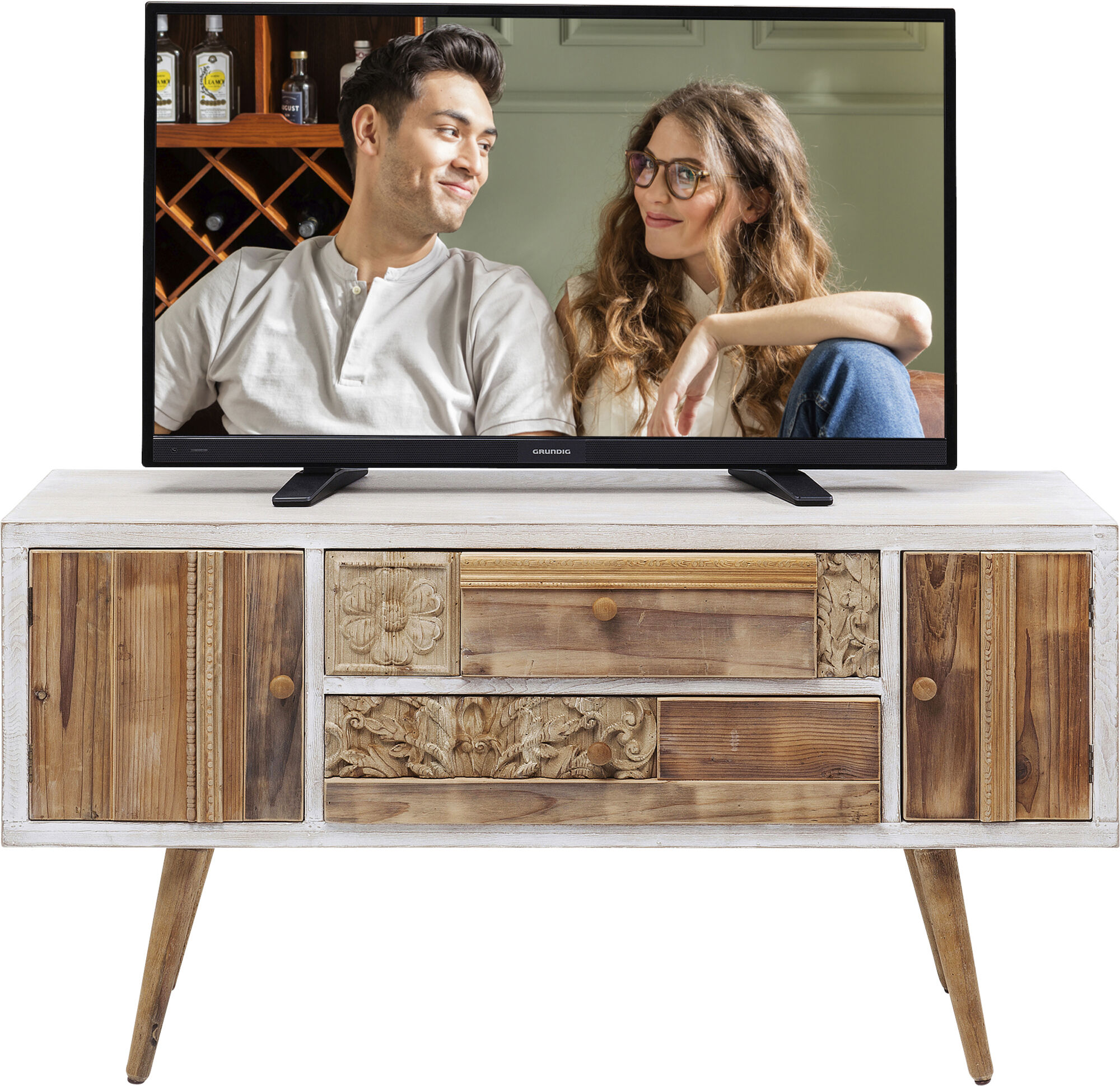 Szafka RTV Davos 120x65 cm biało-naturalna – grafika-1.