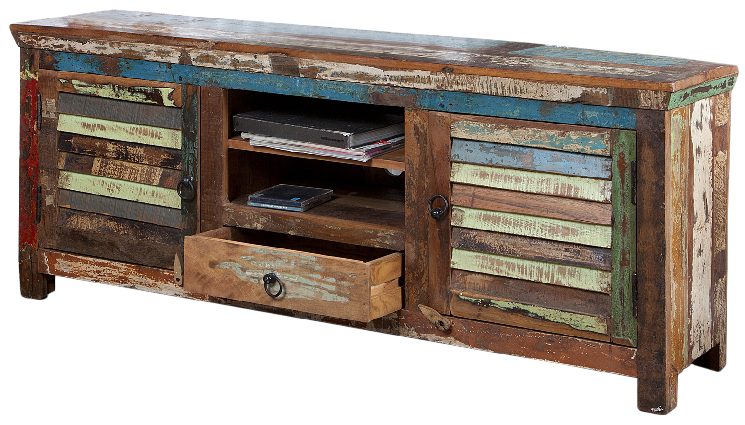 Szafka RTV z drewna recyklingowanego kolorowa 150x60 cm – grafika-1.