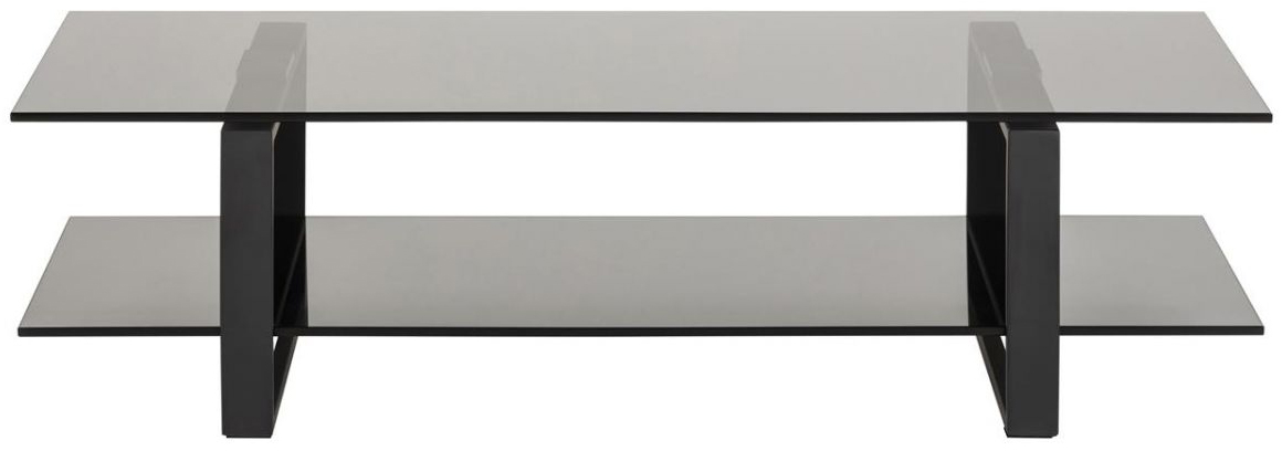 Szafka RTV Katrine 120x45 cm blat i półka przydymiona szklana - nogi czarne – obraz-1