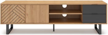 Szafka RTV kolor drewniany 2 drzwiczki 2 czarne szuflady 2 półki 180 cm – obraz-1