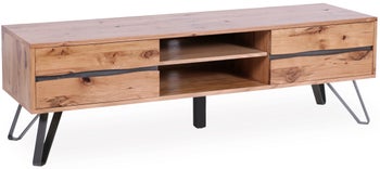 Dębowa szafka RTV z czarnymi nogami i półką stylowa – grafika-1.