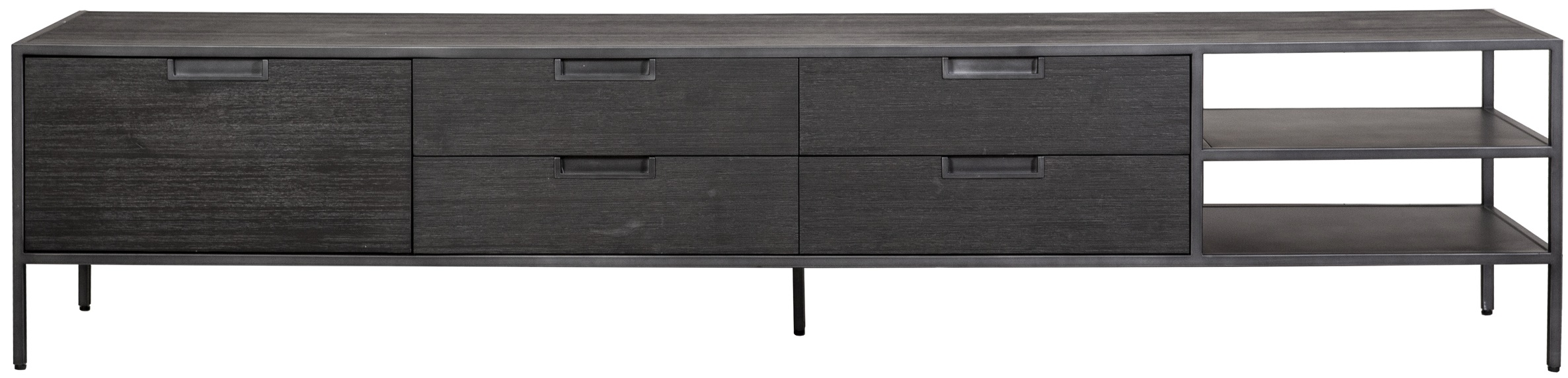 Szafka RTV z półkami i szufladami czarna  210x45 cm – obraz-1