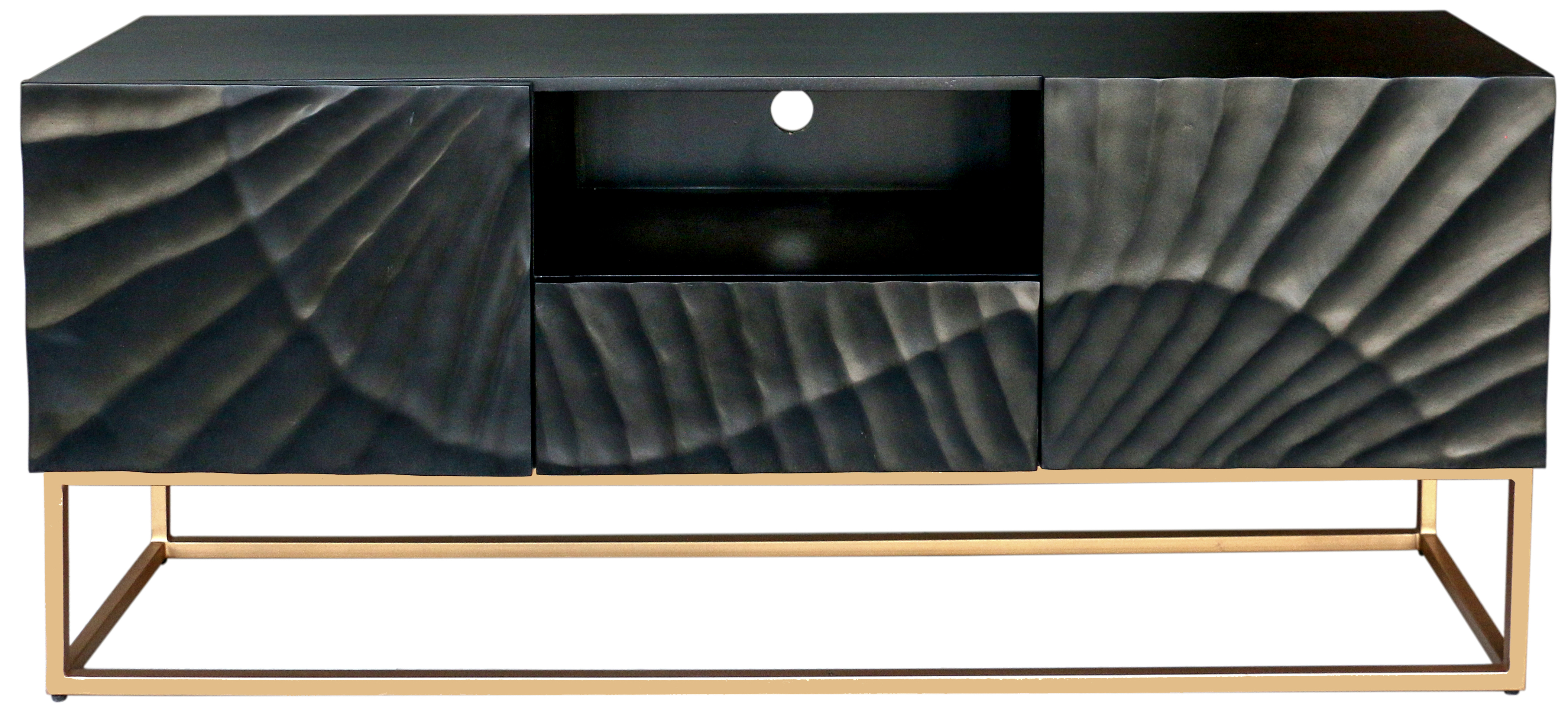 Szafka RTV z dwoma drzwiczkami i szufladą w kolorze czarnym o stylowym designie – grafika-1.