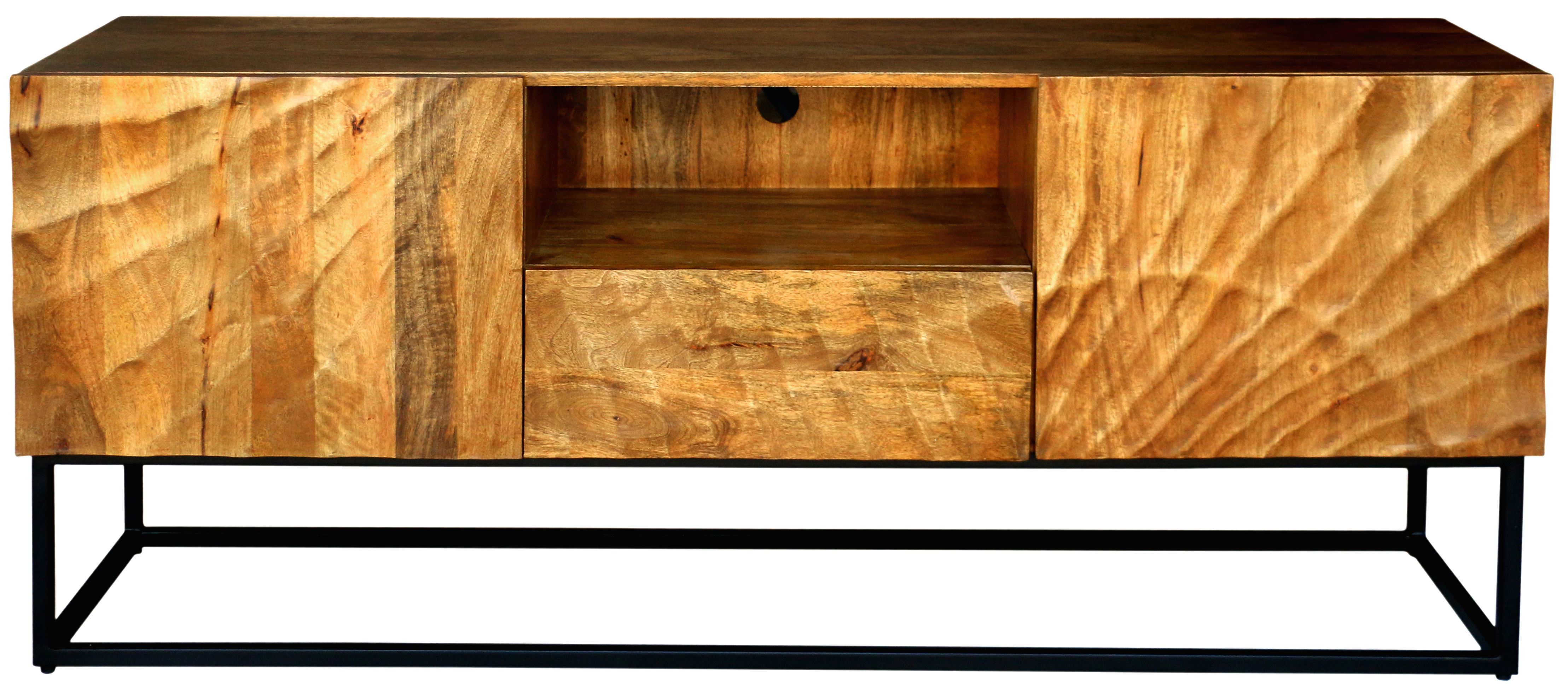 Szafka RTV dwudrzwiowa z szufladą brązowa noga czarna styl nowoczesny – grafika-1.