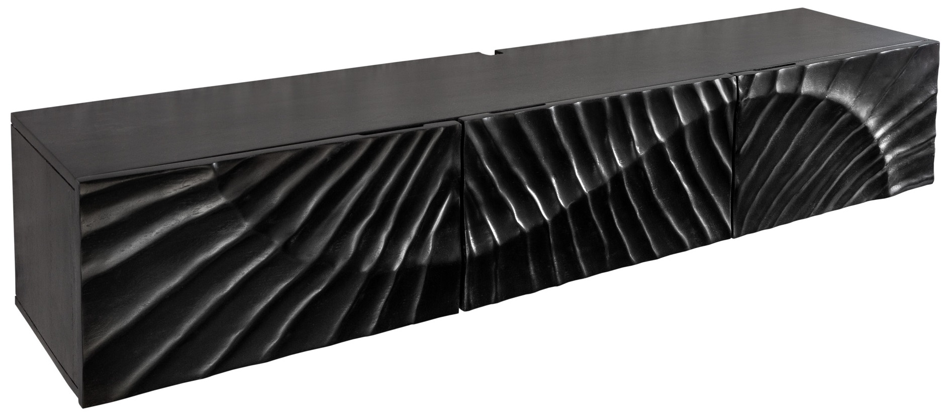 Szafka RTV wisząca do salonu czarna z drewna mango styl nowoczesny – grafika-1.