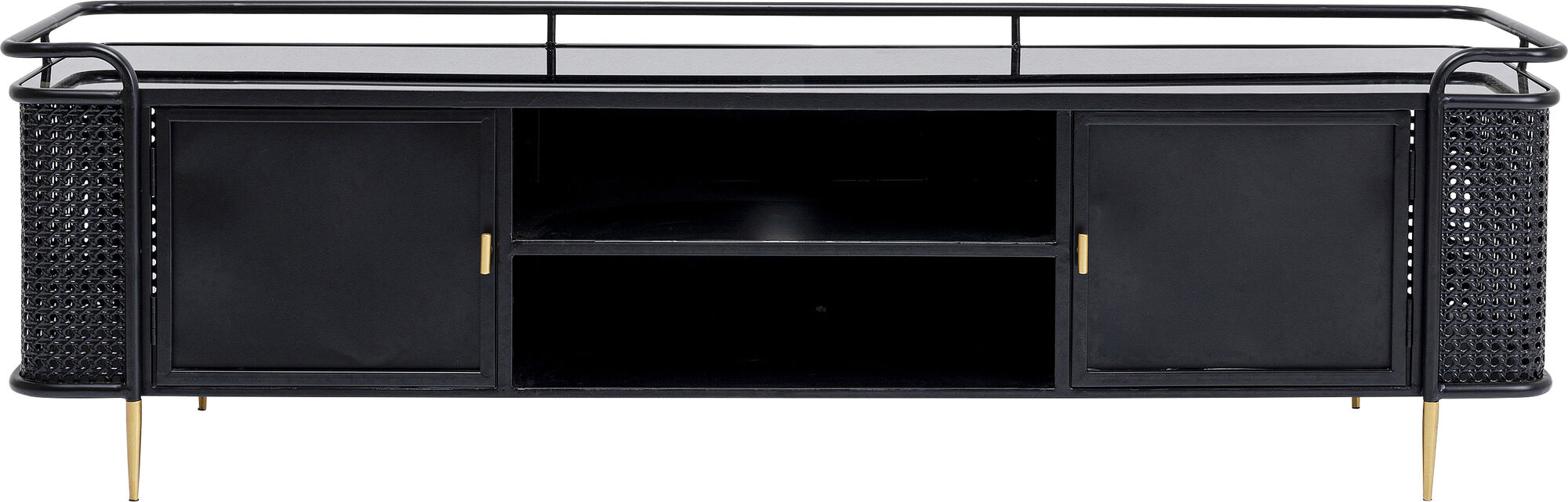 Armario RTV acero negro tapa de cristal 160x48 cm – Imagen-1.