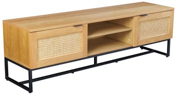 Szafka RTV do salonu korpus płyta fornirowana dąb naturalny - podstawa metalowa czarna 160x50 cm – obraz-1