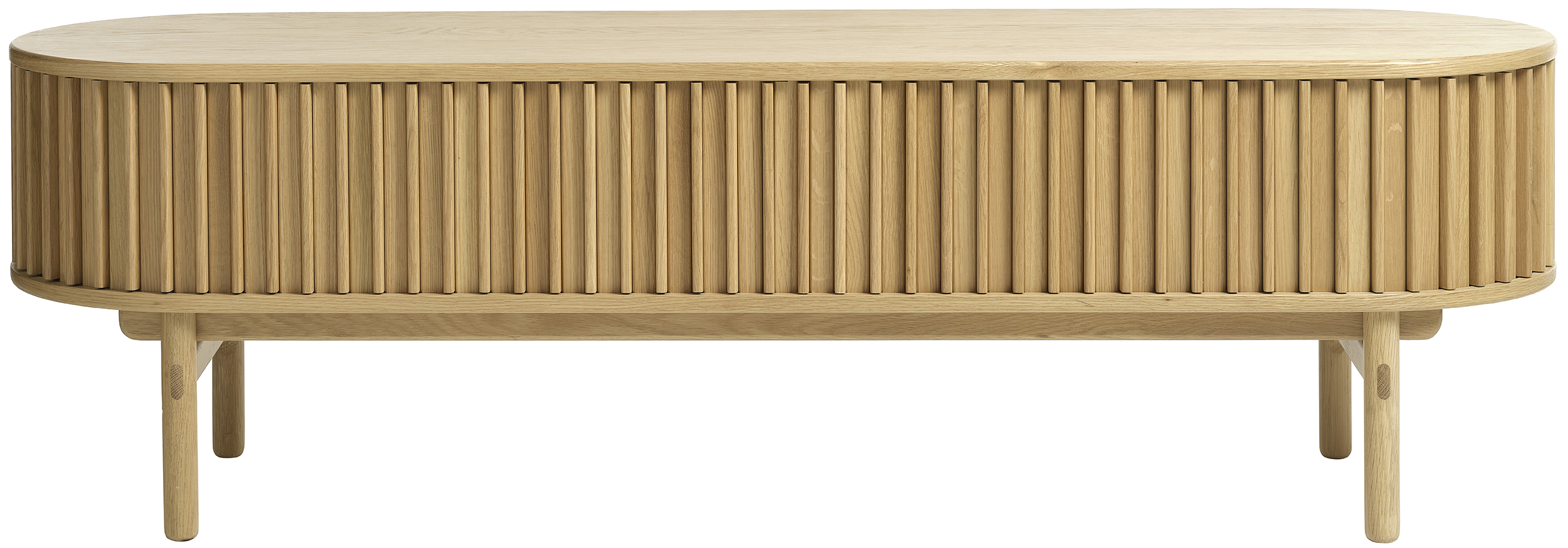 Szafka RTV z przesuwnymi drzwiami fornir dębowy nogi drewniane 160x48 cm – grafika-1.