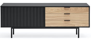 Szafka RTV z szufladami 140x52 cm czarno-drewniana – obraz-1