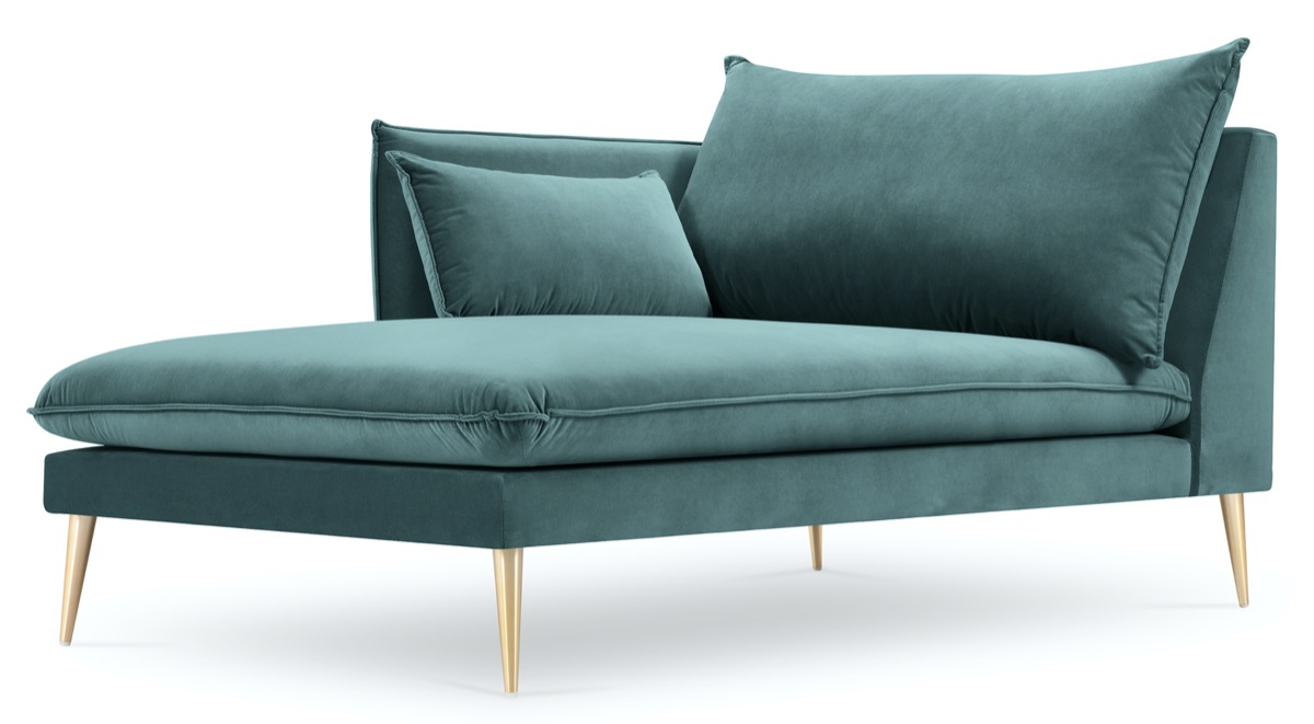 Szezlong welurowy niebieski nogi złote 99x165 cm – obraz-1