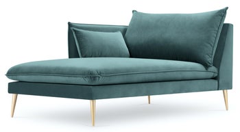 Szezlong welurowy niebieski nogi złote 99x165 cm – obraz-1