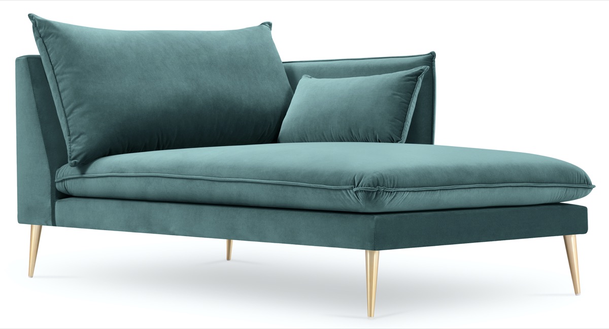 Szezlong welurowy niebieski nogi złote 99x165 cm – obraz-1