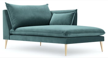 Szezlong welurowy niebieski nogi złote 99x165 cm – obraz-1