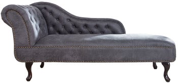 Szezlong pikowany z tkaniny szarej w stylu antycznym – grafika-1.