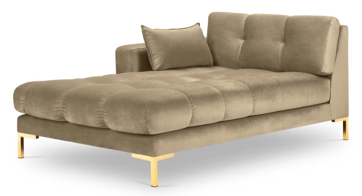 Szezlong metalowy beżowy nogi złote 102x185 cm – obraz-1