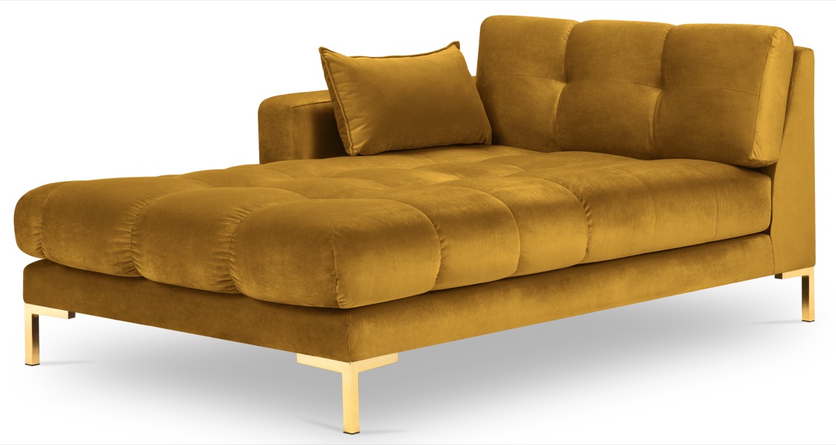 Szezlong metalowy żółty nogi złote 102x185 cm – obraz-1