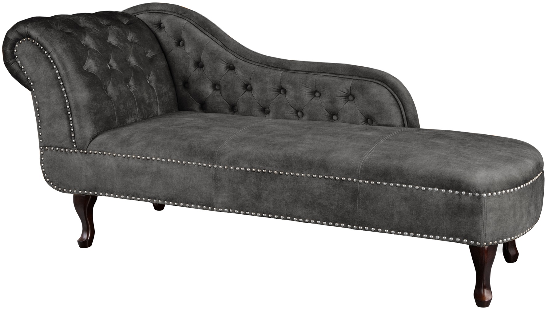 Szezlong tapicerowany aksamitny szary w stylu Chesterfield do salonu – grafika-1.