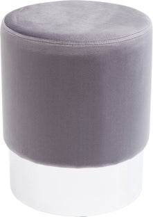 Taboret welurowy szary podstawa srebrna Ø35 cm – obraz-1