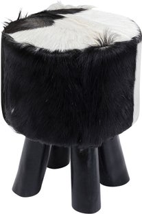 Taboret skórzany czarny nogi drewniane 45 cm – obraz-1