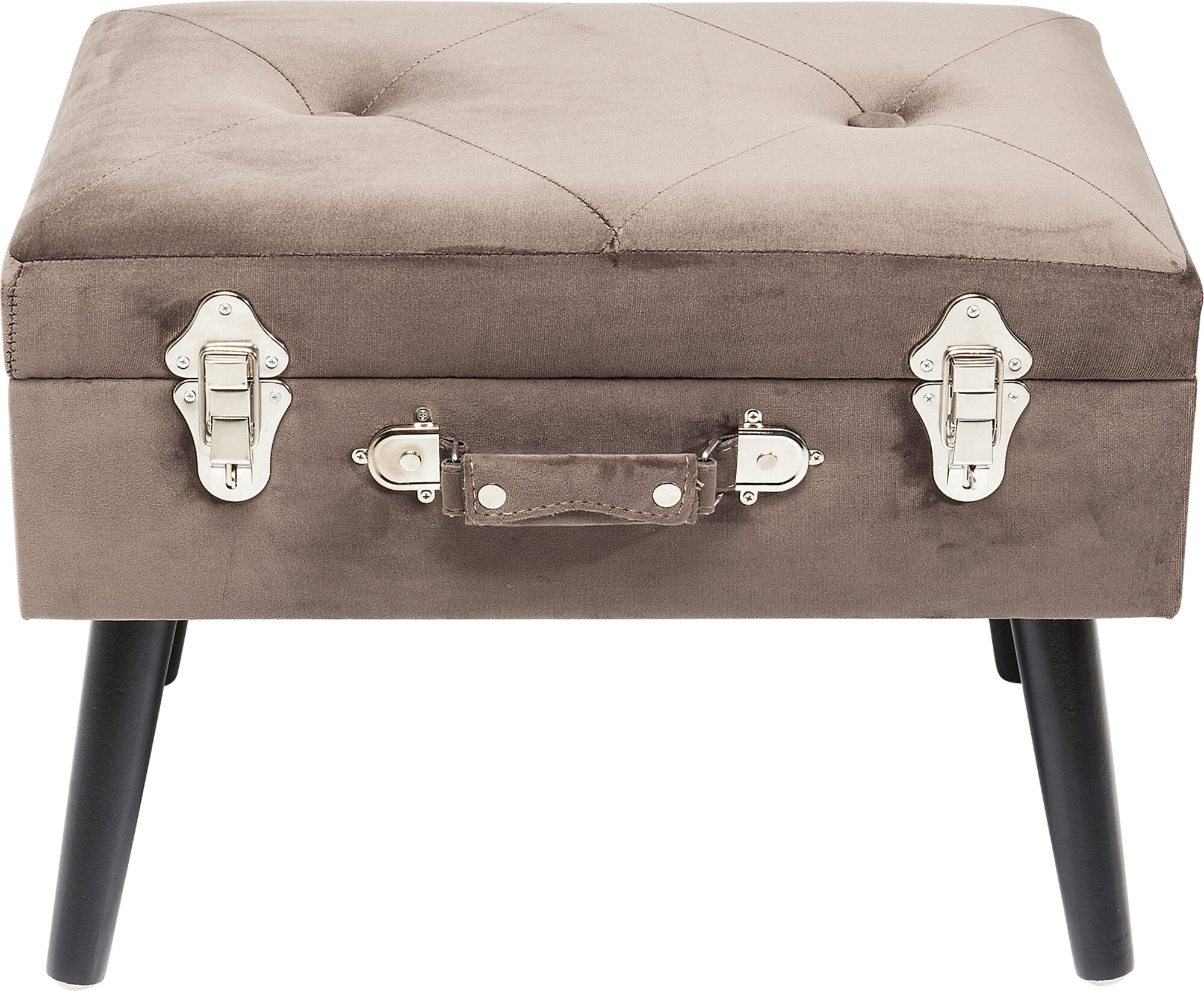 Taboret ze schowkiem welurowy nogi drewniane 35 cm – obraz-1