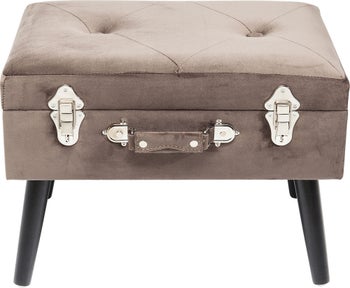 Taboret ze schowkiem welurowy nogi drewniane 35 cm – obraz-1