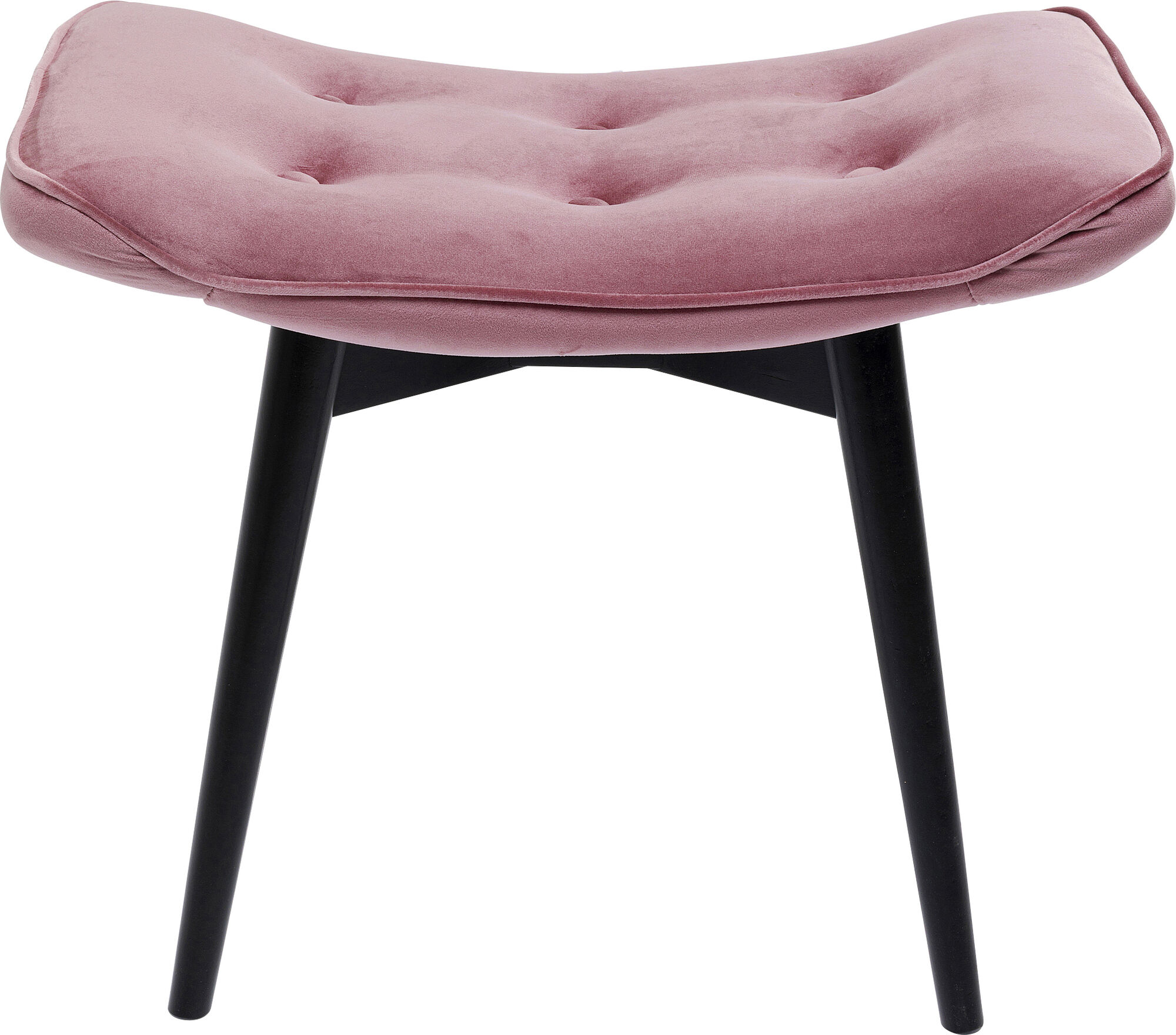Taboret do salonu welurowy różowy nogi drewniane czarne 48 cm – obraz-1