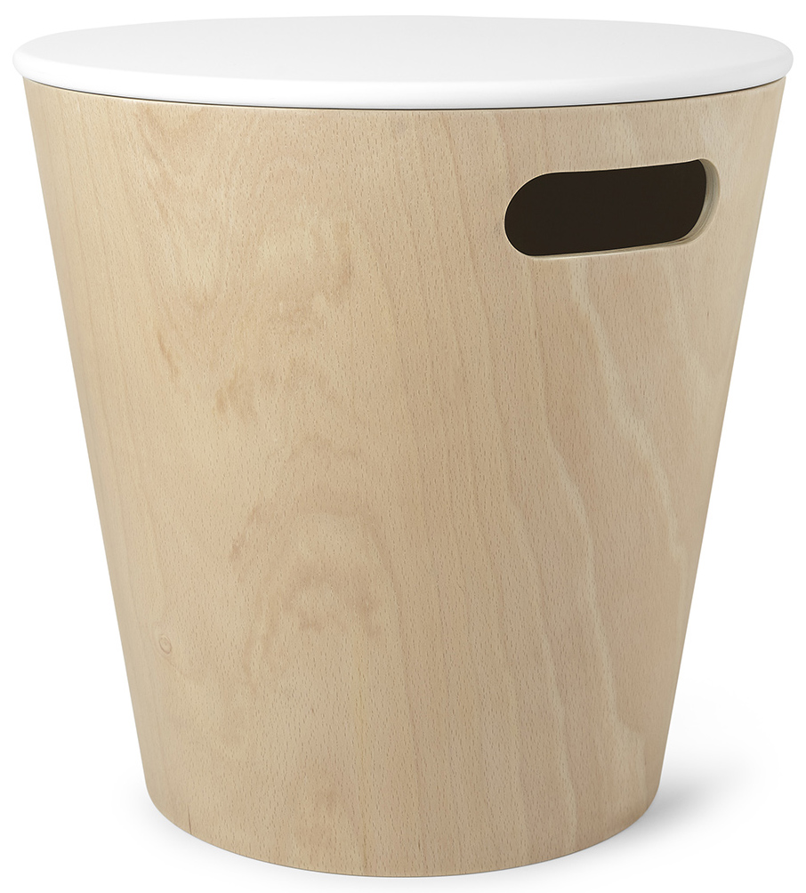 Taboret ze schowkiem drewniany białe siedzisko 41 cm – obraz-1