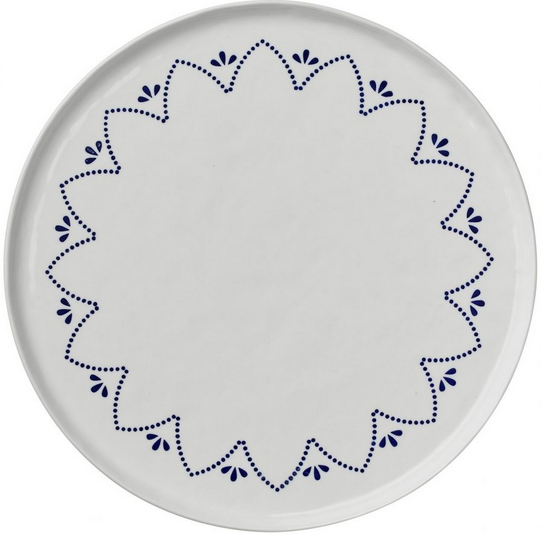Taca porcelanowa Ø31x2 cm biało-niebieska ze wzorem – obraz-1