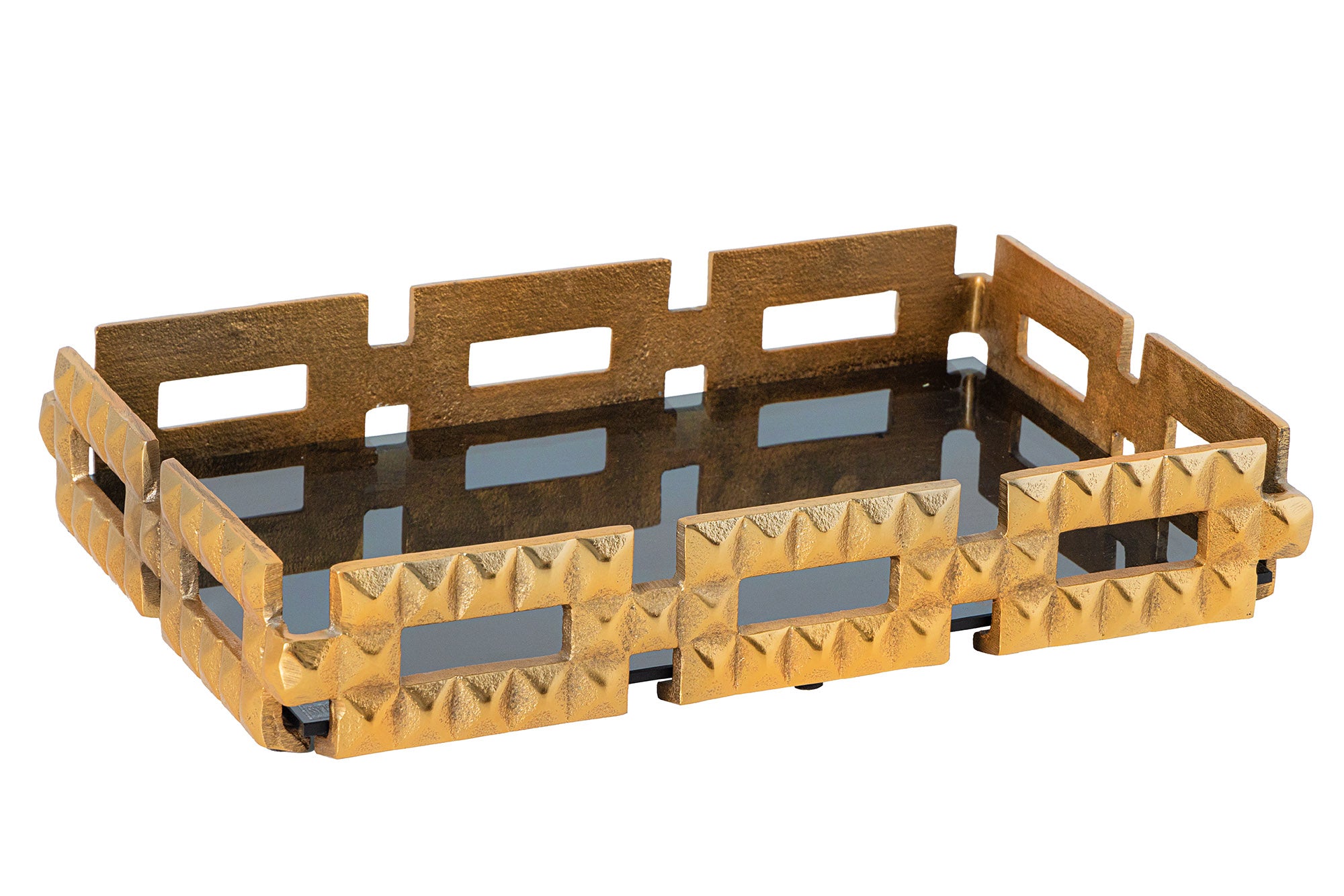 Taca VARIATION 40cm szkło czarne aluminium złote – grafika-1.