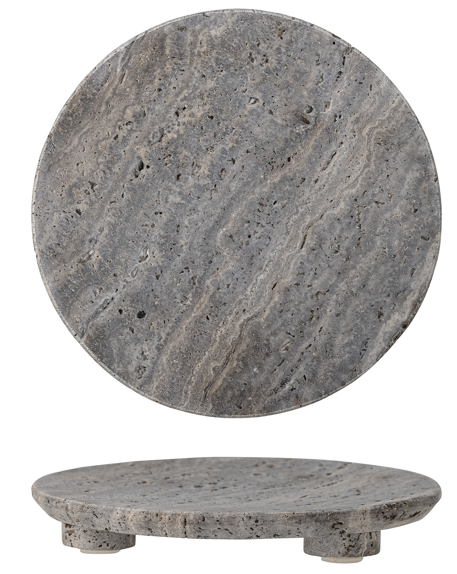 Taca z nogami z trawertynu w odcieniach szarości Ø23 cm  – obraz-1