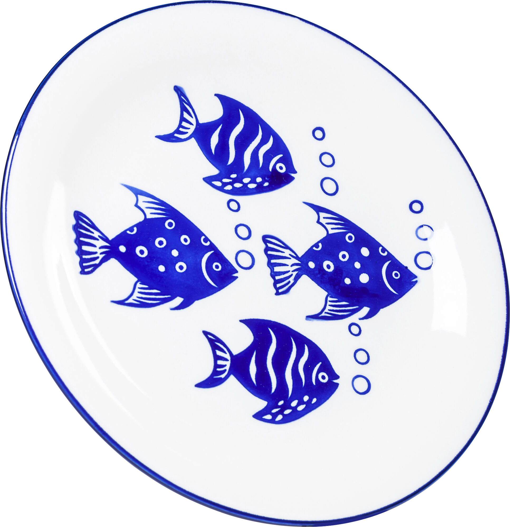Talerz płaski wzór rybki Ø22 cm biało-niebieski – obraz-1