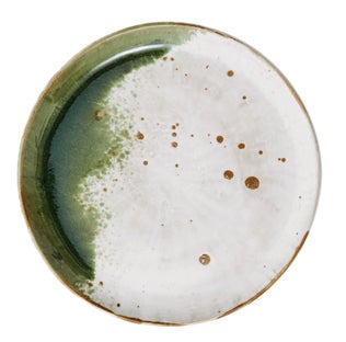 Zielono biały talerz deserowy z kamionki stylowy Ø21 cm – grafika-1.