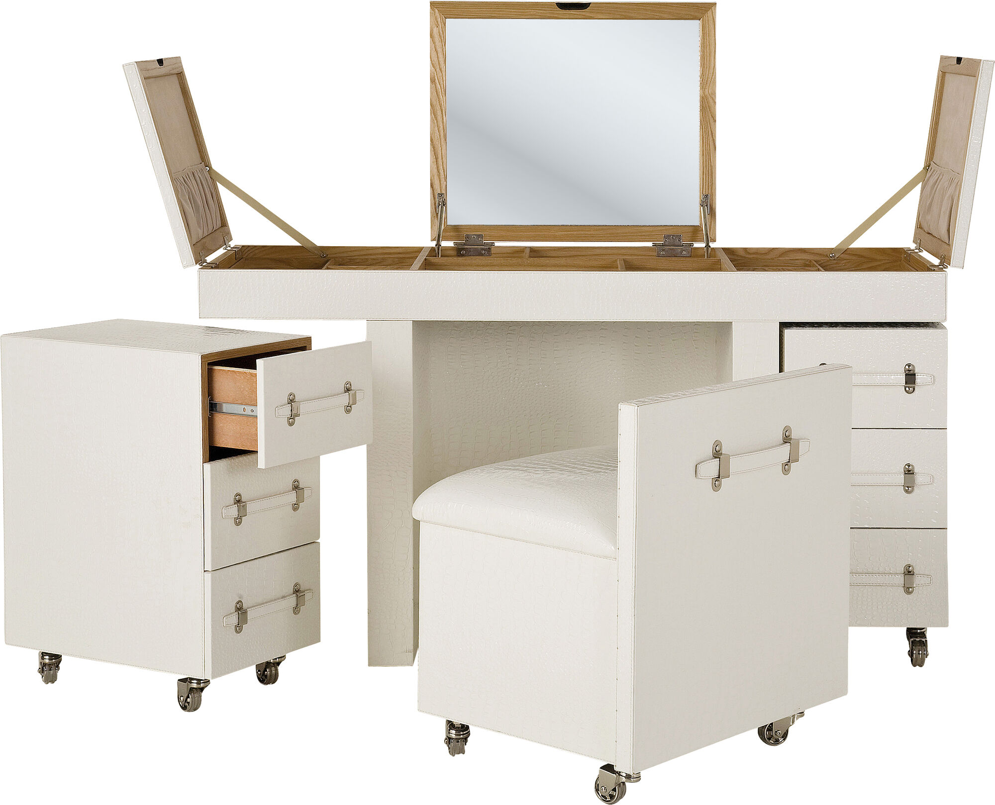 Make Up-Möbel Diva - Sminkbord med Spegel, Vit Croco – bild-1.