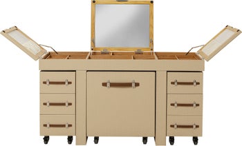 Toaletka rozkładana z siedziskiem i kontenerkami tapicerowana 138x51 cm – obraz-1
