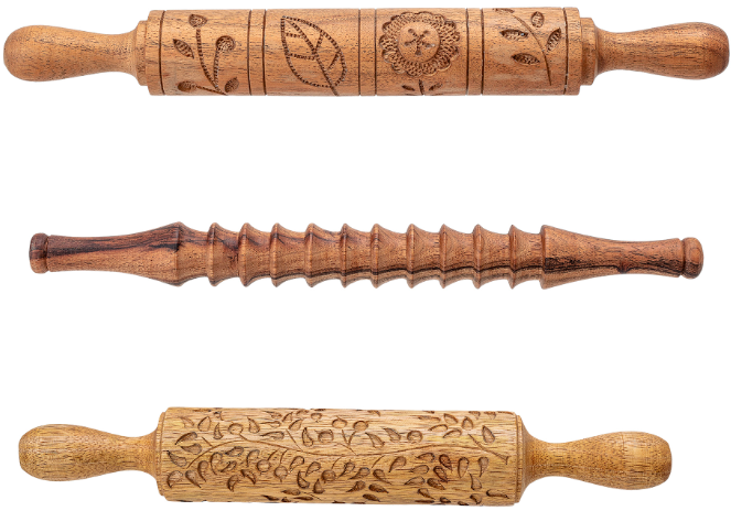 Wałki kuchenne z wzorami drewniane Ø5x39 cm (3-set) – obraz-1