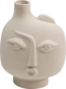 Wazon ceramiczny beżowy twarz abstrakcyjna 13x16 cm – obraz-1