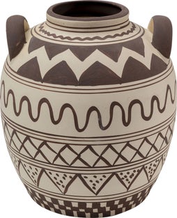 Vasija de cerámica boho marrón y beige Ø18x20 cm – Imagen-1.