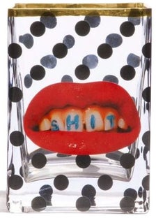 Wazon dekoracyjny Usta transparentny z wzorem czarne kropki i grafiką szkło 14 cm – obraz-1