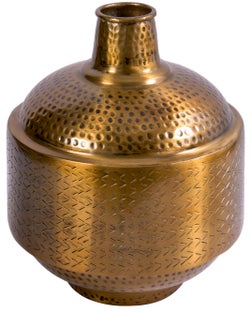 Wazon metalowo-aluminiowy złoty do salonu o średnicy 31 cm – grafika-1.