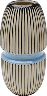 Wazon do salonu w paski niebieski detal Ø15x31 cm porcelana – obraz-1