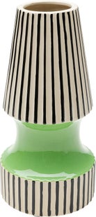 Wazon do salonu w paski zielony detal Ø13x26 cm porcelana – obraz-1
