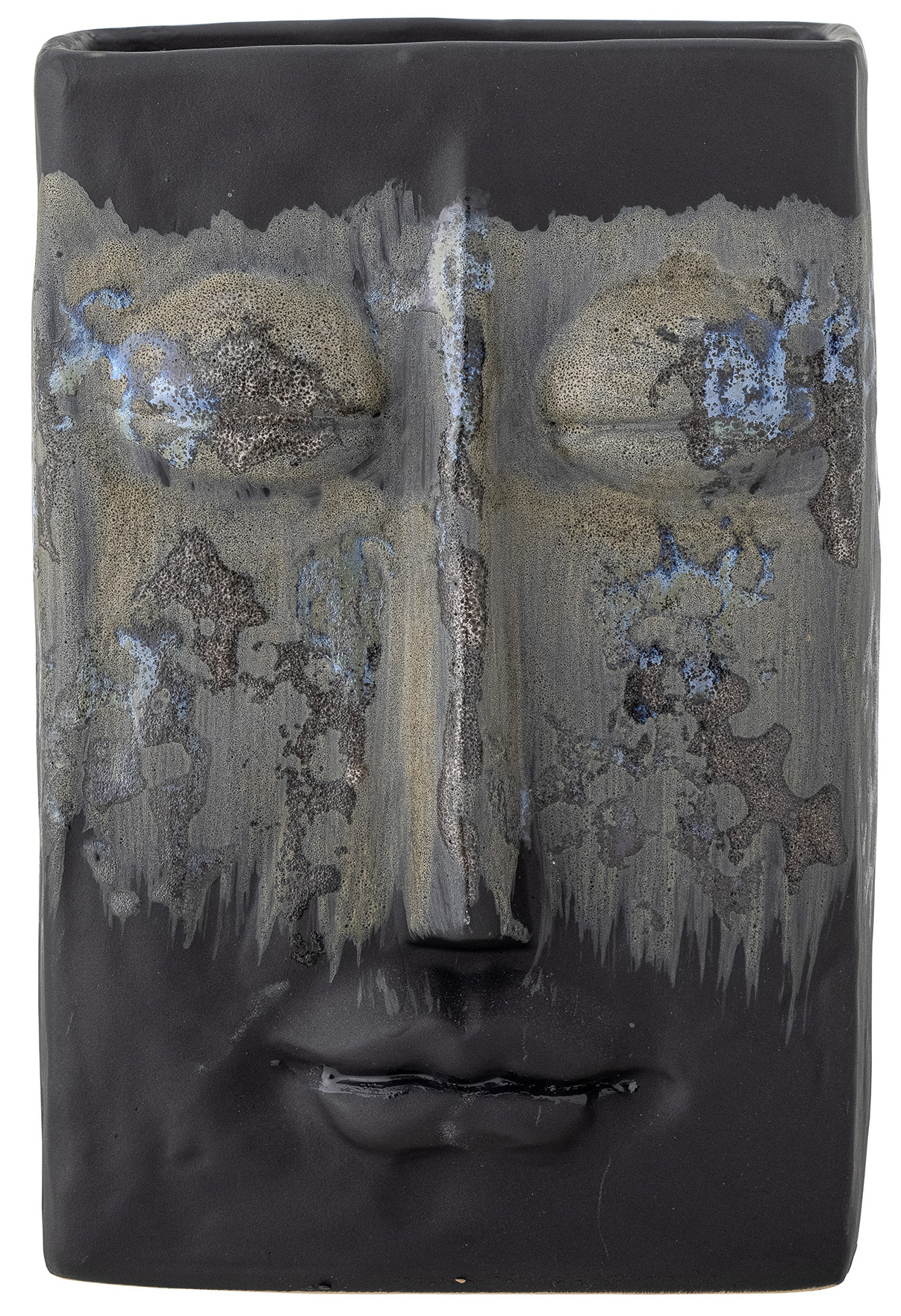 Wazon kamionkowy czarno-szary z motywem twarzy szkliwo reaktywne 15x22 cm – obraz-1