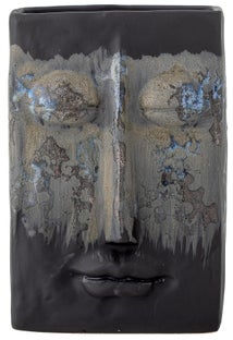 Wazon kamionkowy czarno-szary z motywem twarzy szkliwo reaktywne 15x22 cm – obraz-1