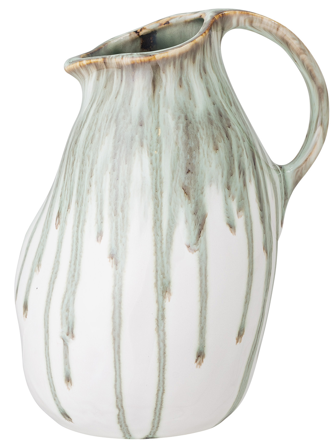 Wazon ceramiczny z uchwytem kremowo zielony 14x19 cm – obraz-1