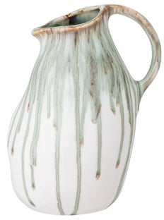 Wazon ceramiczny z uchwytem kremowo zielony 14x19 cm – obraz-1