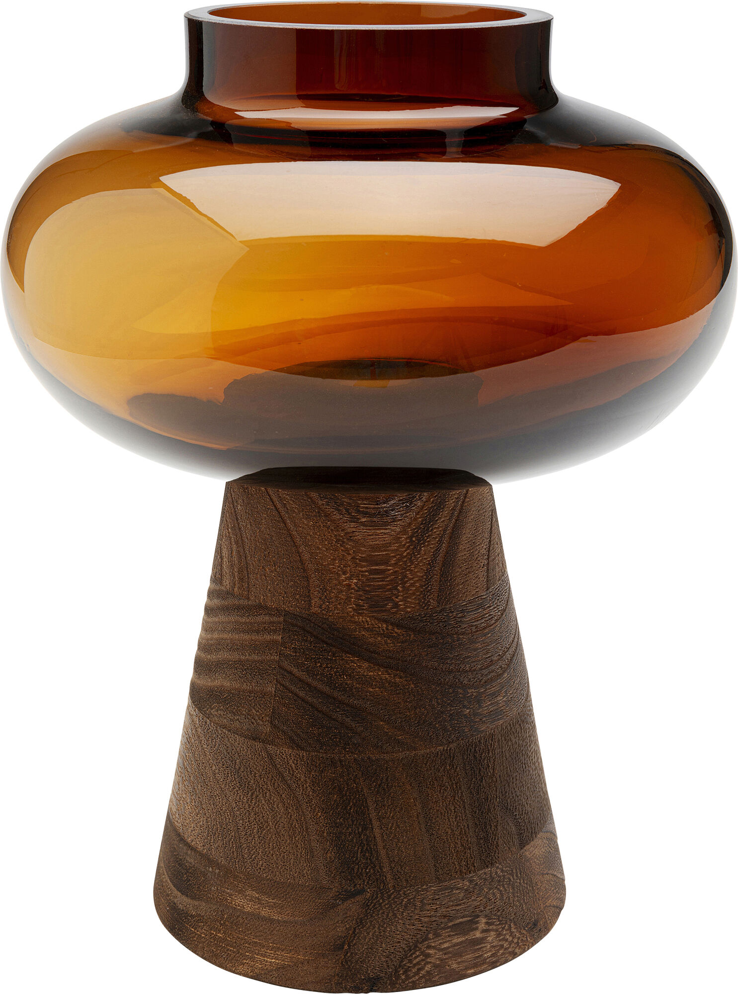 Wazon mały brązowy szkło i drewno paulownia Ø16x21 cm – obraz-1