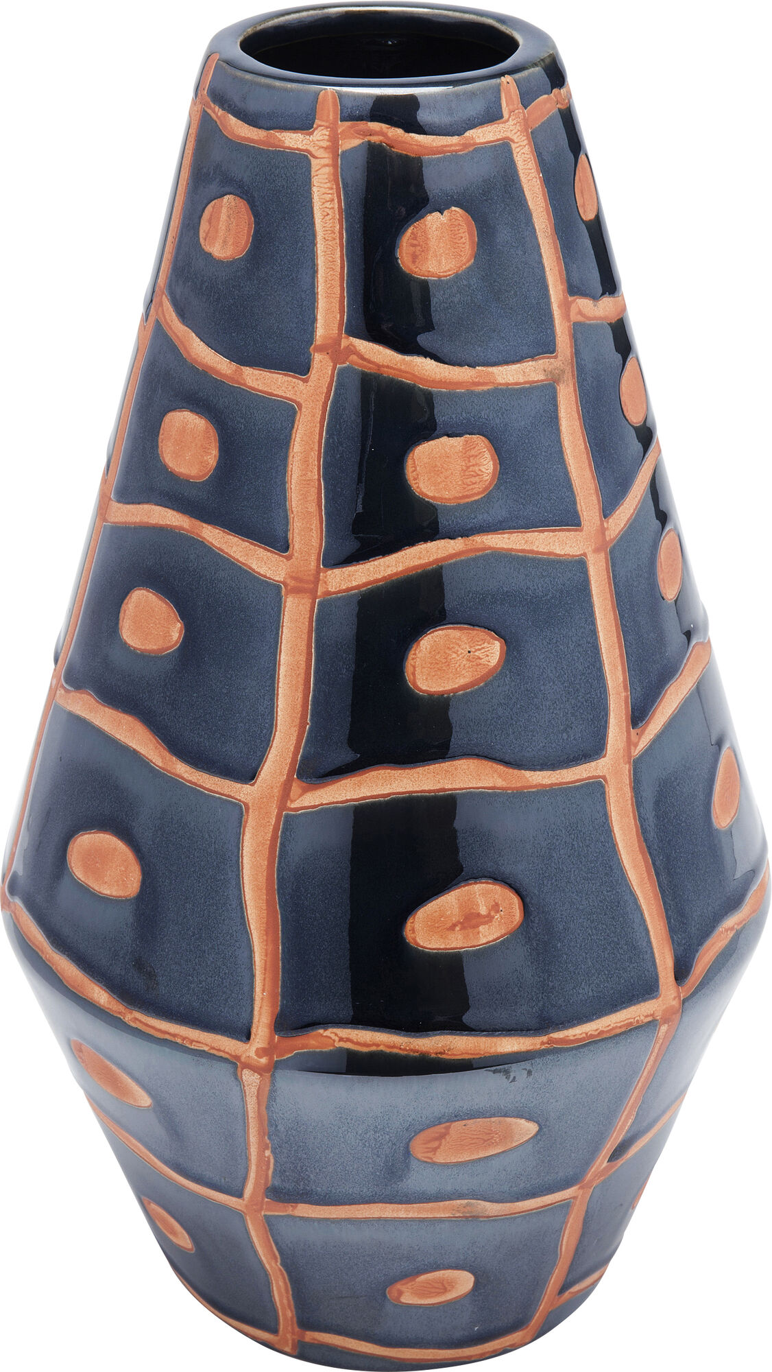 Wazon ceramiczny czarny w pomarańczowe kropki Ø21x35 cm – obraz-1
