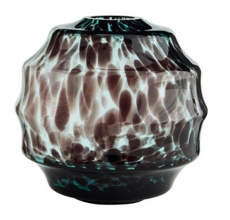 Wazon okrągły szklany turkusowo - brązowy Ø20,5x19,5 cm – obraz-1