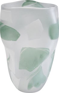 Wazon szklany do salonu zielone wzory 19x29 cm – obraz-1