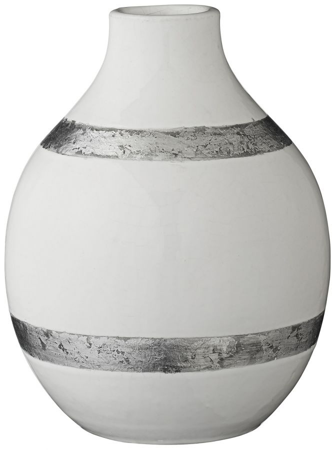 Wazon dekoracyjny w paski biały Ø17x22 cm – obraz-1